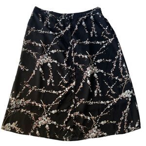 Daniel Rainn  Black Floral Button Front Spring Summer Midi Lined Flowy Skirt S